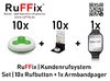 RuFFix ® Komplettset | 10x Funkbuttons weiß/grün + 1x Funk-Armbandpager